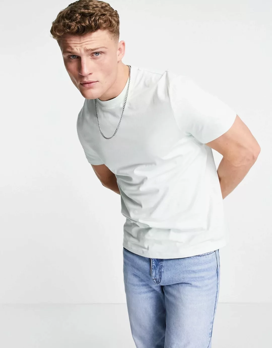 ASOS DESIGN – Hellblaues T-Shirt aus Bio-Baumwolle mit Rundhalsausschnitt günstig online kaufen