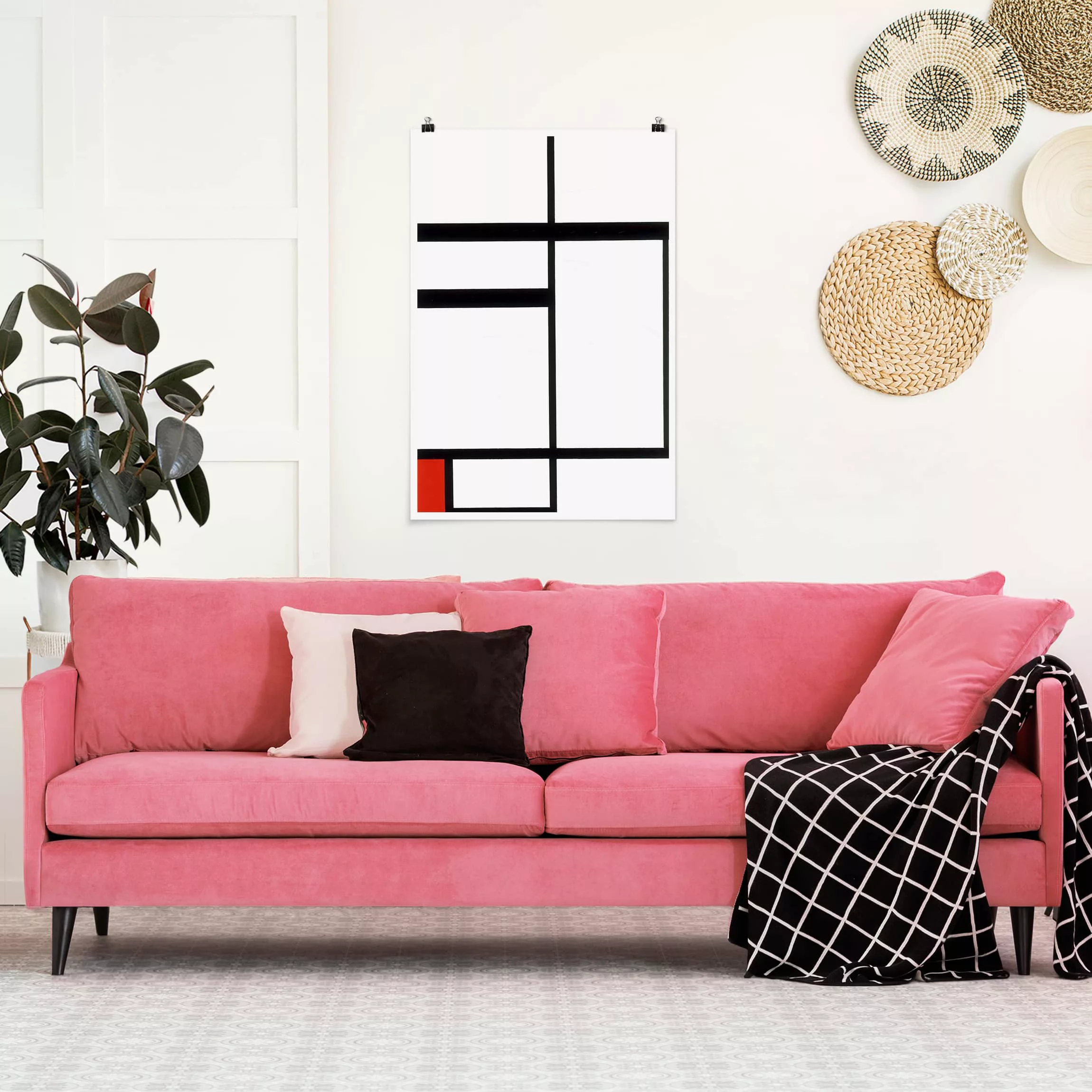 Poster Kunstdruck - Hochformat Piet Mondrian - Komposition Rot Schwarz Weiß günstig online kaufen