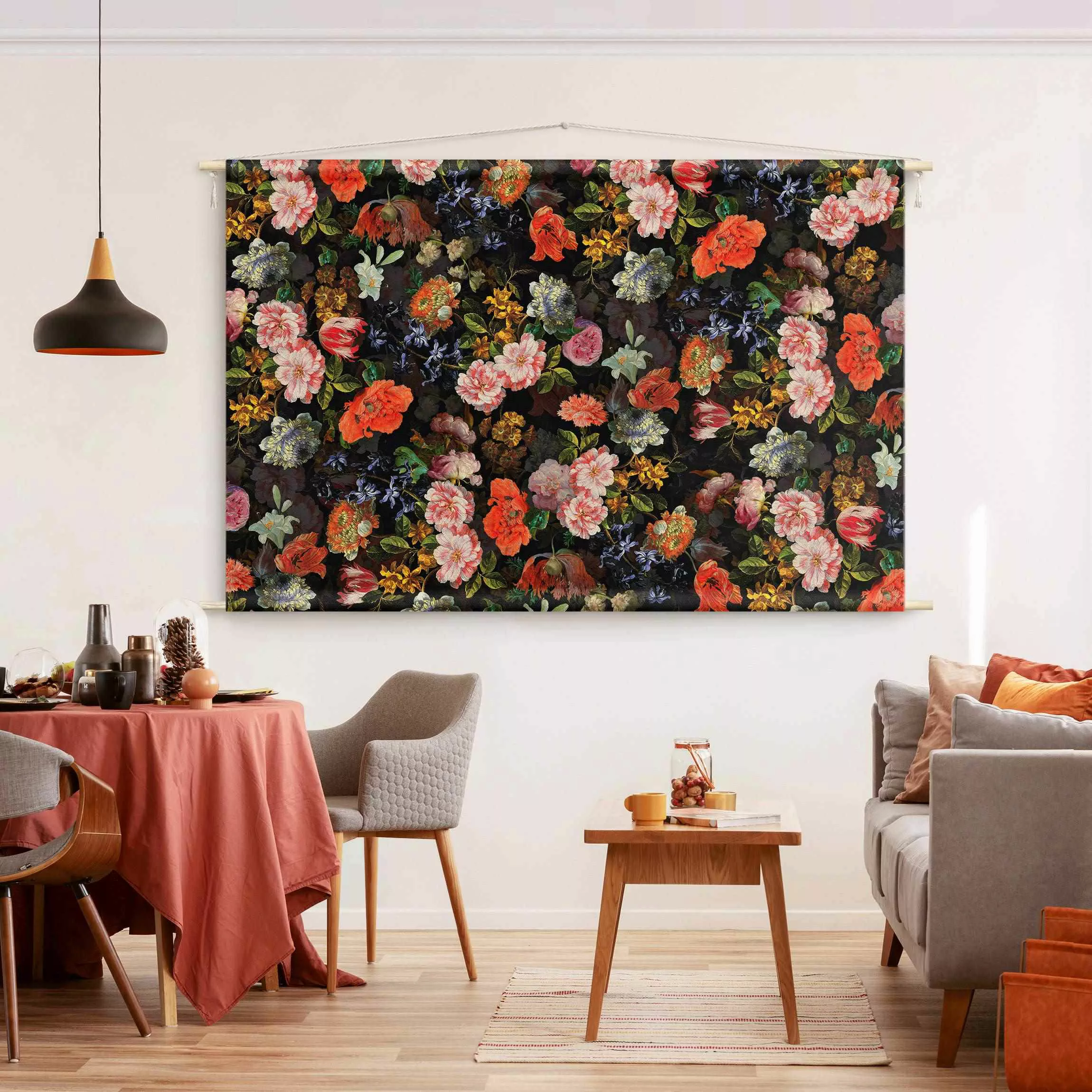 Wandteppich Dunkles Blumenbouquet günstig online kaufen