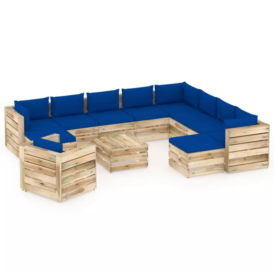 12-tlg. Garten-lounge-set Mit Kissen Grün Imprägniertes Holz günstig online kaufen