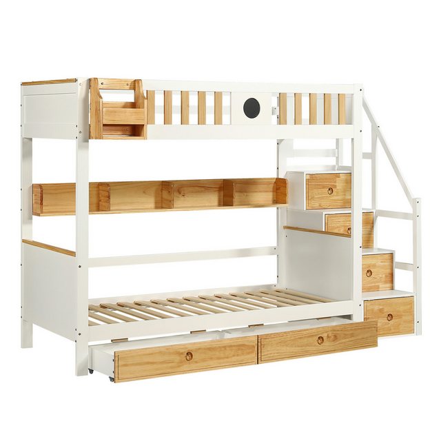 HAUSS SPLOE Etagenbett 90x200cm mit Stauraumtreppe, Rahmen aus Kiefernholz günstig online kaufen