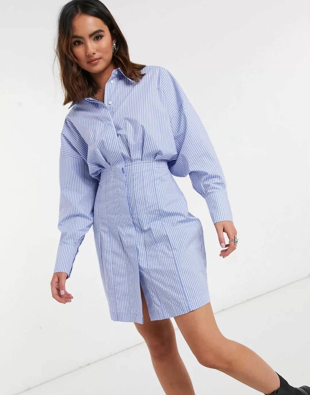 Object – Kariertes Mini-Hemdblusenkleid mit geraffter Taille-Mehrfarbig günstig online kaufen
