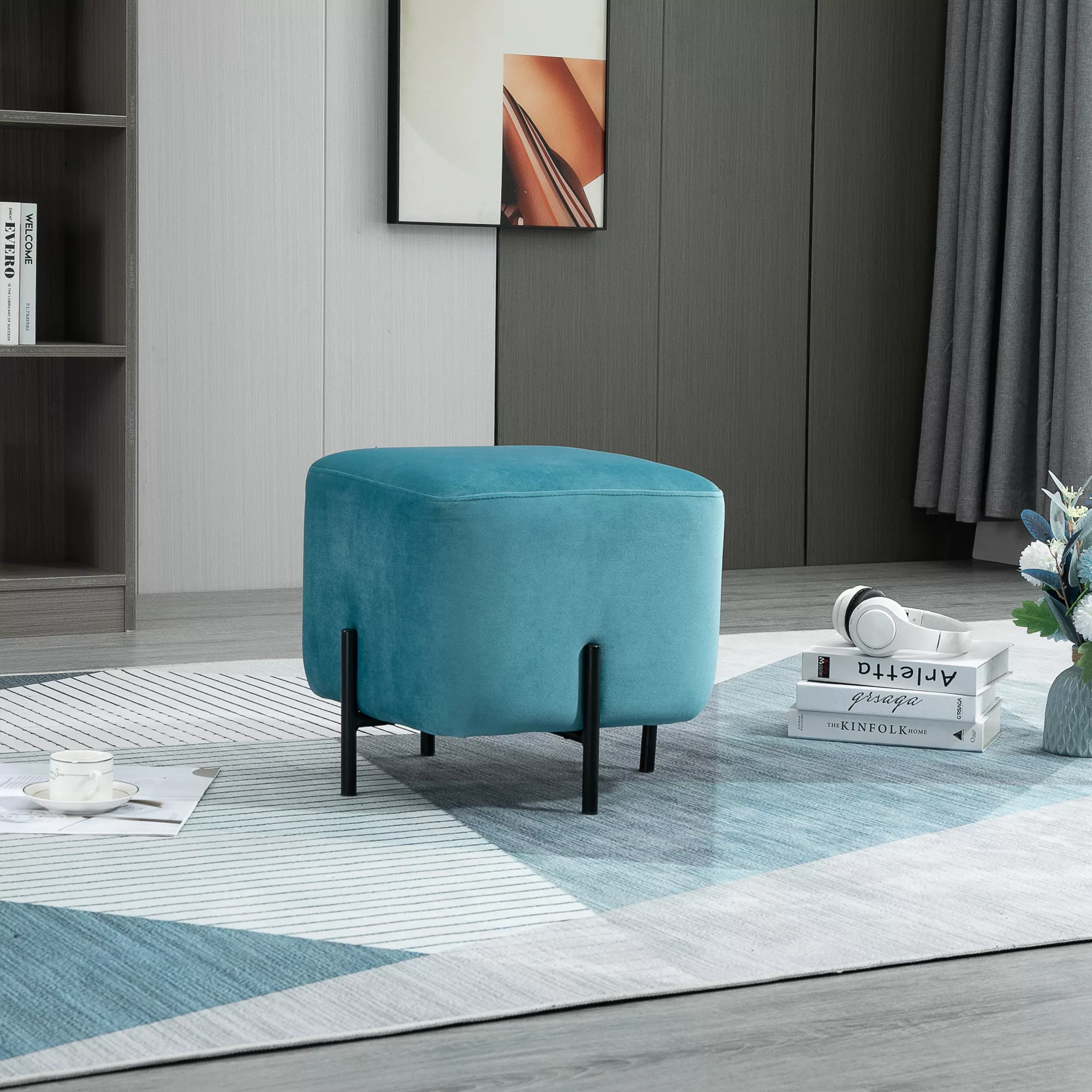 HOMCOM Fußhocker gepolsterte Fußstütze aus Polyester und Stahl 44,5 x 44,5 günstig online kaufen