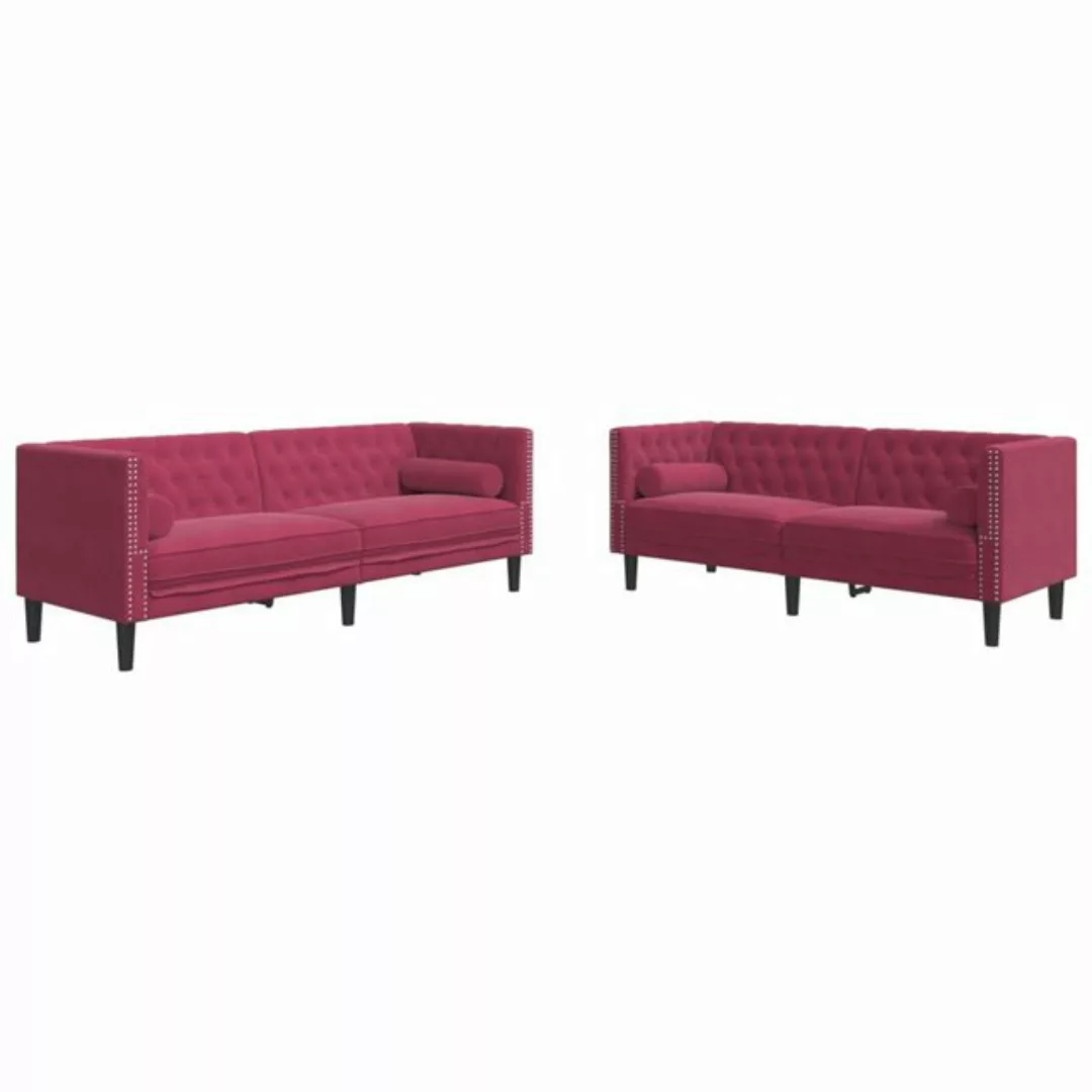 vidaXL Sofa 2-tlg. Chesterfield-Sofa-Set mit Nackenrollen Rot Samt günstig online kaufen