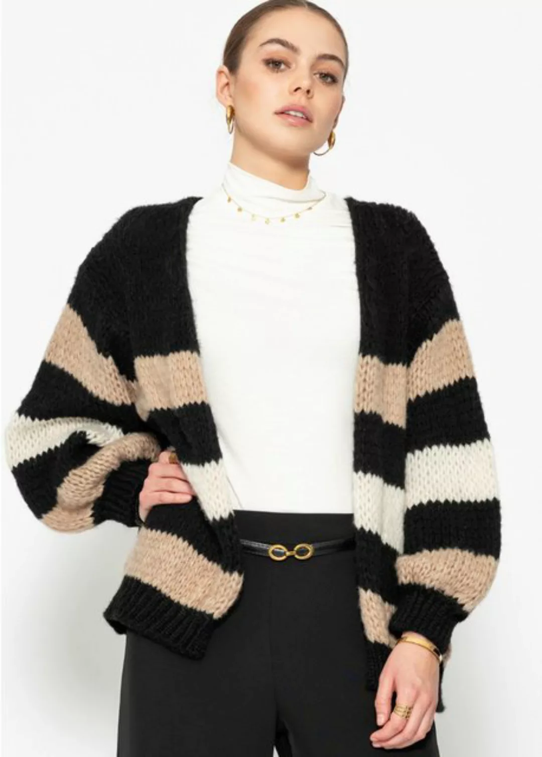 SASSYCLASSY Cardigan Offen fallender Cardigan gestreift aus weichem Strick günstig online kaufen