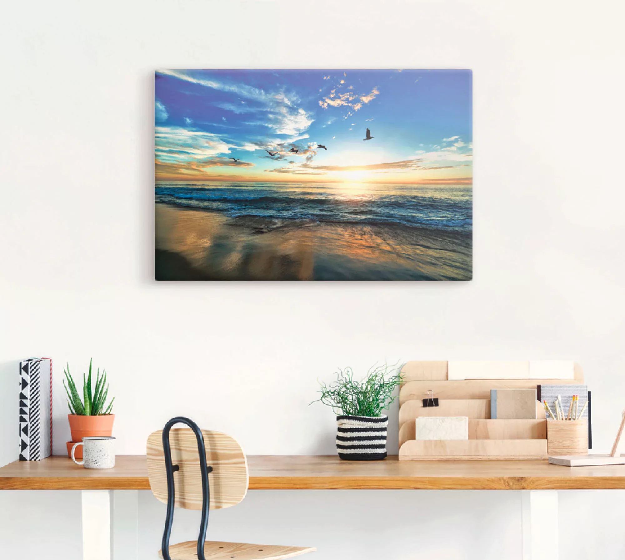 Artland Wandbild »Strand Möwen Meer Sonnenuntergang«, Sonnenaufgang & -unte günstig online kaufen