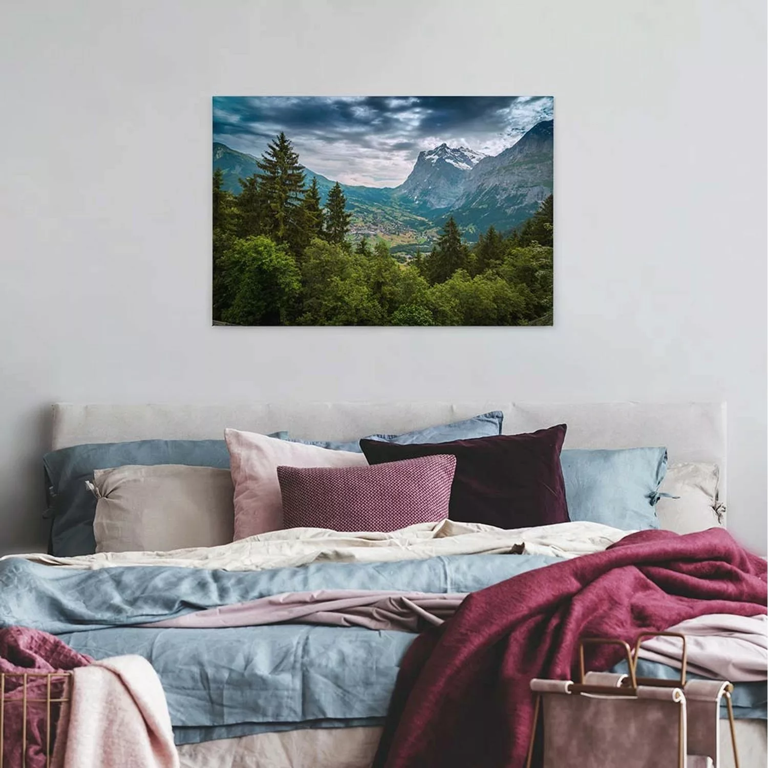 Bricoflor Alpen Landschaft Bild Leinwandbild In Blau Und Grün Für Schlafzim günstig online kaufen