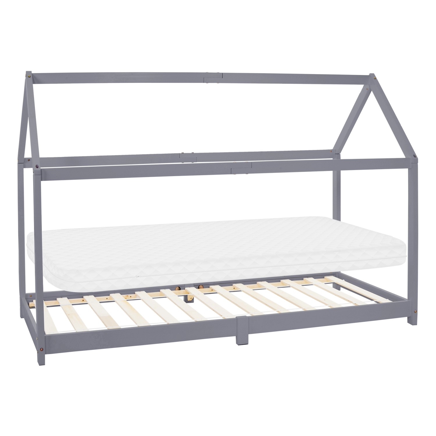 ML-Design Kinderbett 90x200 cm Hellgrau mit Matratze H10 cm Dach günstig online kaufen