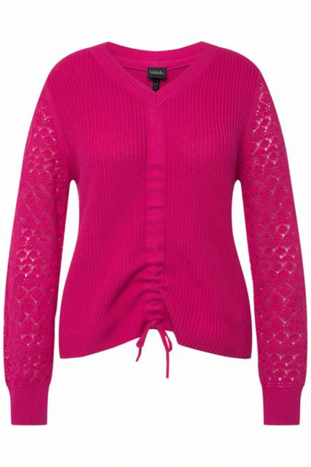 Ulla Popken Strickpullover Pullover Raffband Patentstrick V-Ausschnitt günstig online kaufen