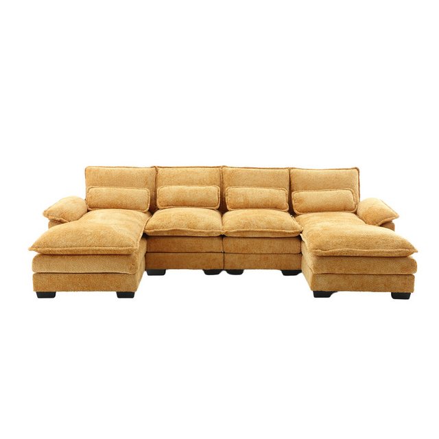 KLAM HOME Sofa Modernes U-förmiges 4-Sitzer Sofa mit Lendenkissen und Holzs günstig online kaufen