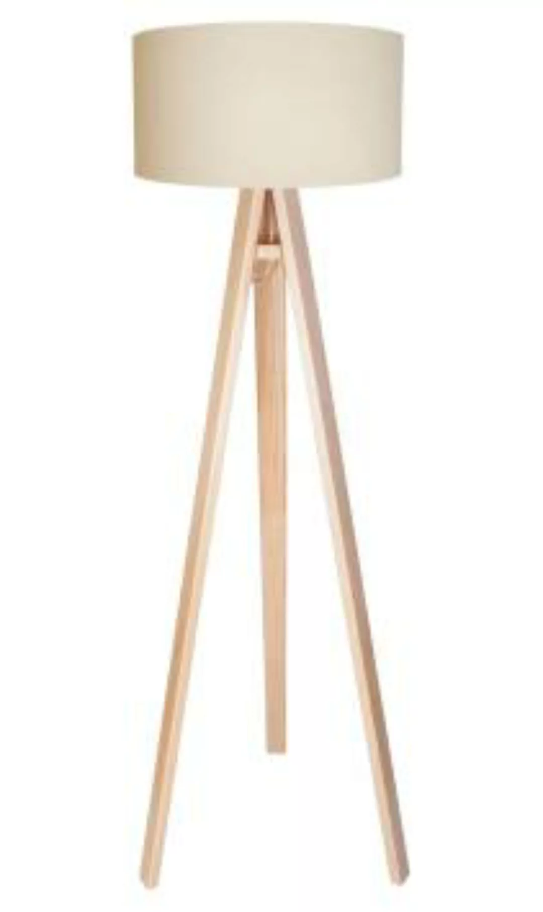 Standlampe Holzleuchte Wohnzimmer Creme Weiß Dreibein günstig online kaufen
