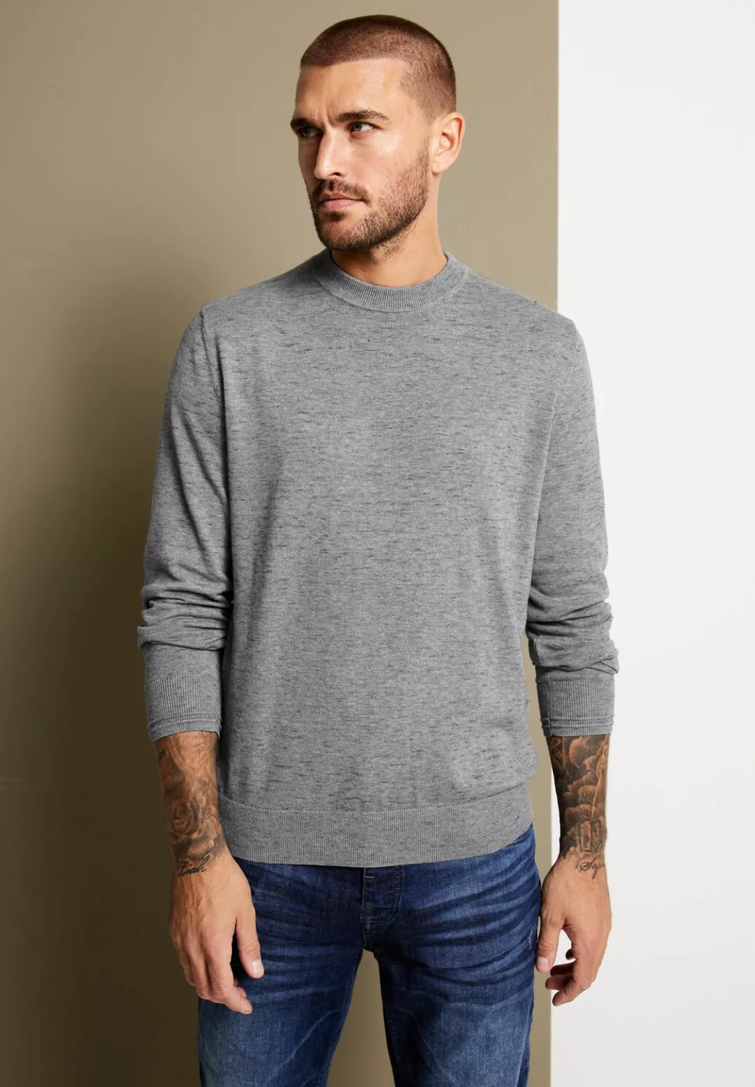 STREET ONE MEN Stehkragenpullover, mit Rippstrickdetails günstig online kaufen