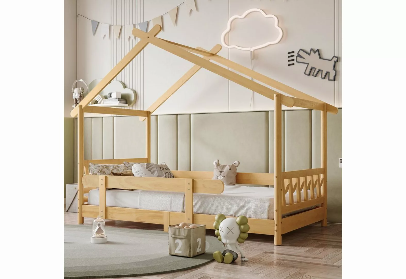 Flieks Hausbett Dream high, Schönes Kinderbett mit Rausfallschutz 200x90cm günstig online kaufen