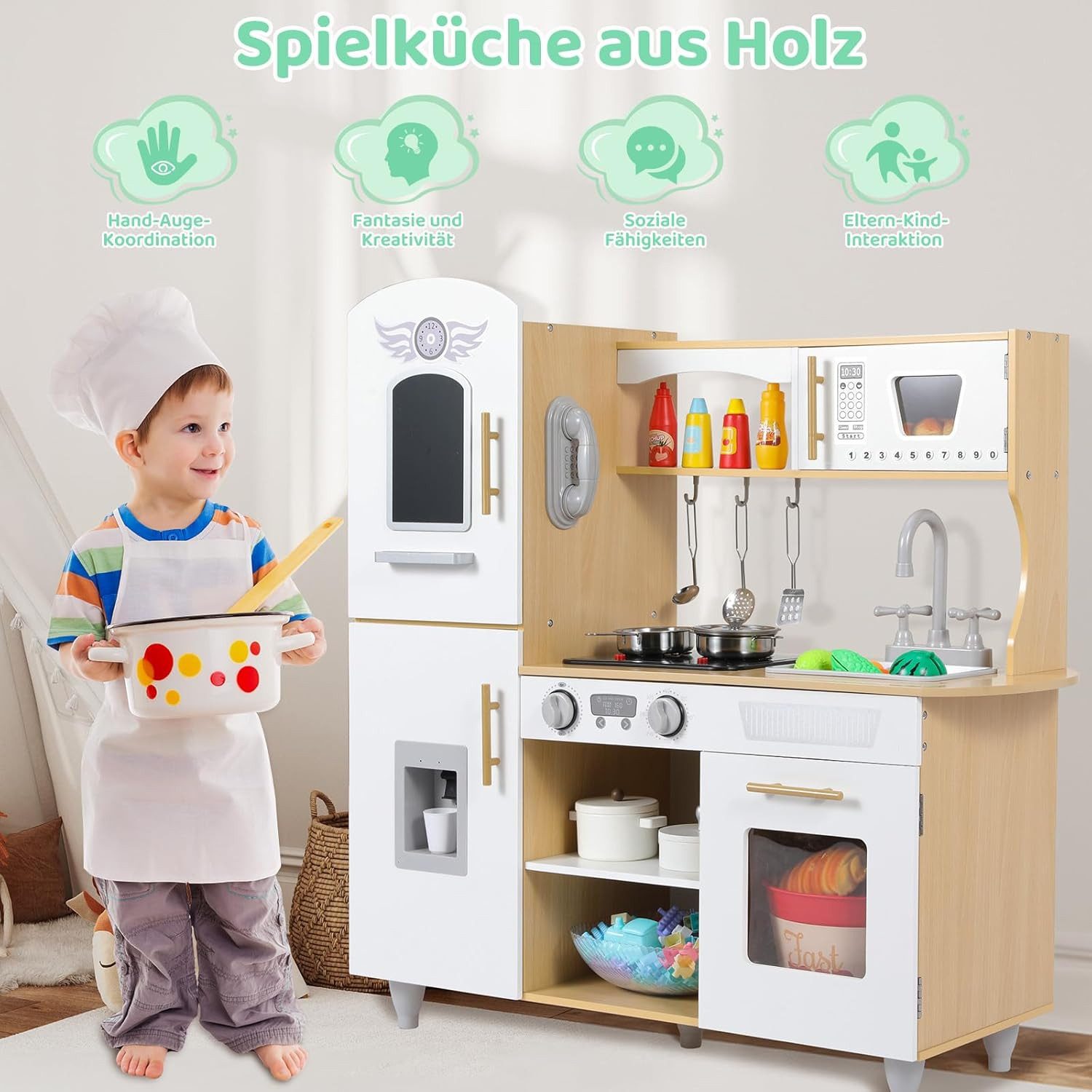 TLGREEN Spielküche Küchenset XXL, Spielzeugküchen 79x82x30 günstig online kaufen