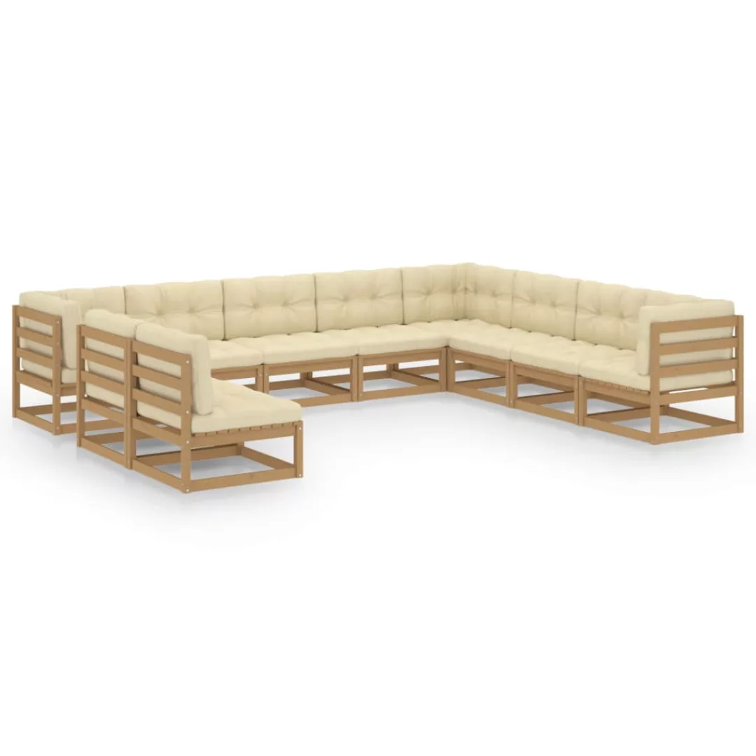 10-tlg. Garten-lounge-set Kissen Honigbraun Kiefer Massivholz günstig online kaufen