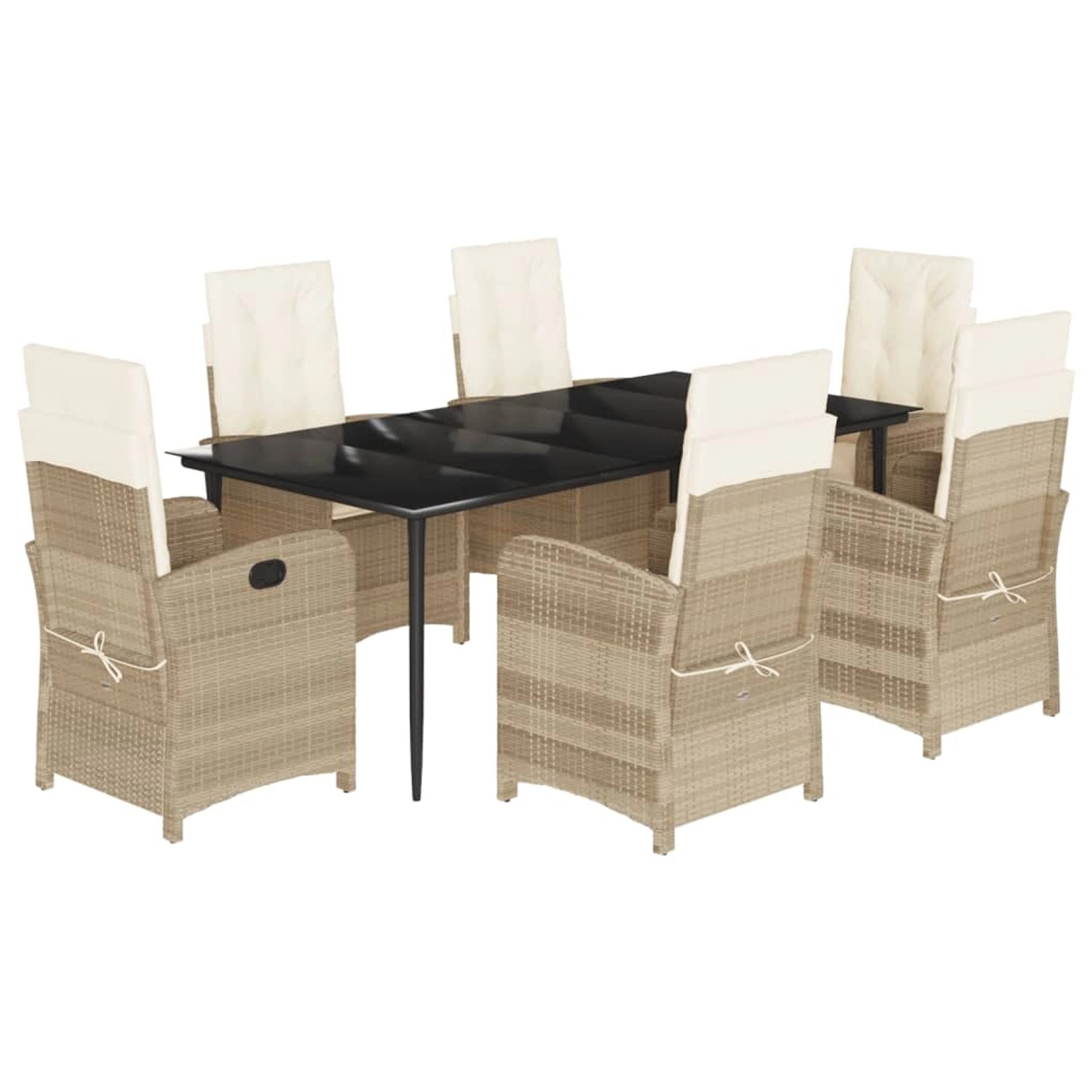 vidaXL 7-Tlg Garten-Essgruppe mit Kissen Beige Poly Rattan 3212377 günstig online kaufen