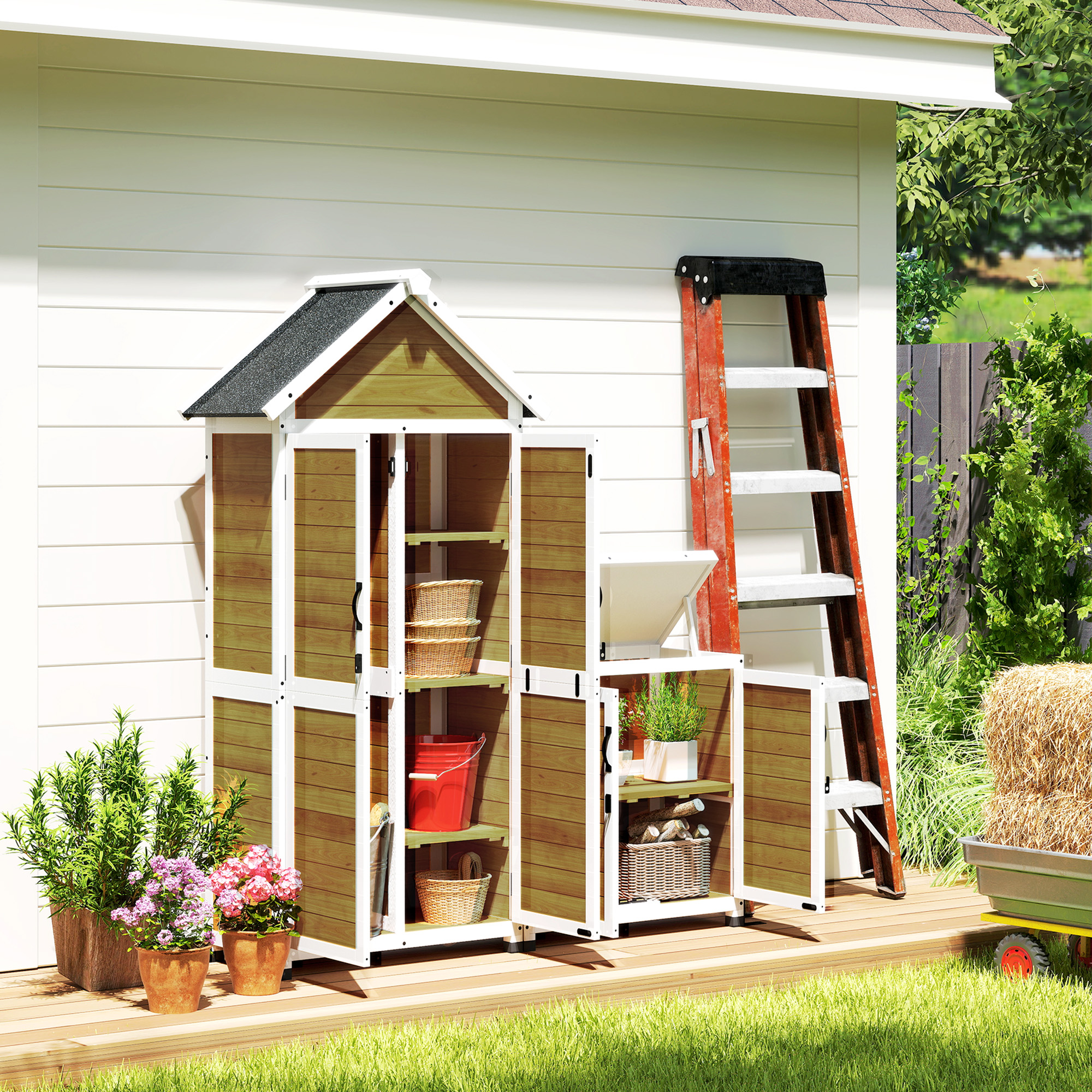Outsunny Gartenunterstand + Holzschrank, Außen-Innen Gartenhütte mit geneig günstig online kaufen