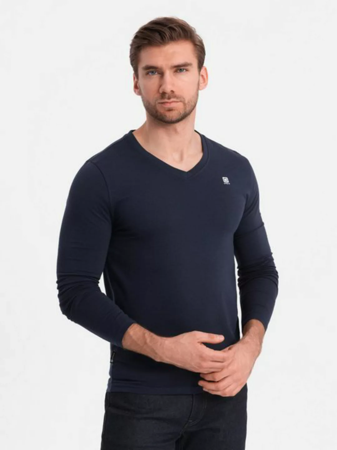 OMBRE Longsleeve Herren-Elastan-Longsleeve mit V-Ausschnitt günstig online kaufen