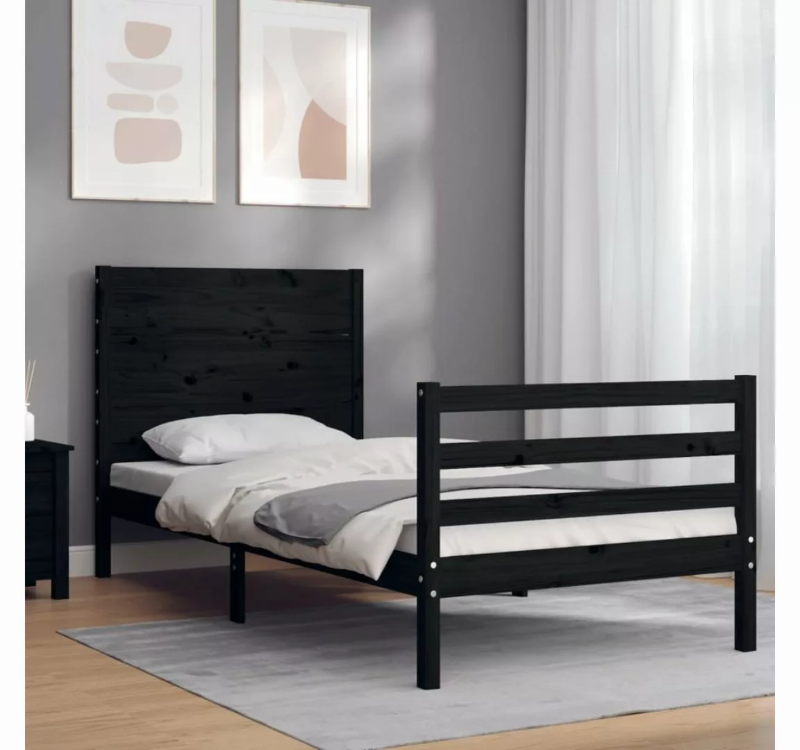 furnicato Bett Massivholzbett mit Kopfteil Schwarz 90x200 cm günstig online kaufen