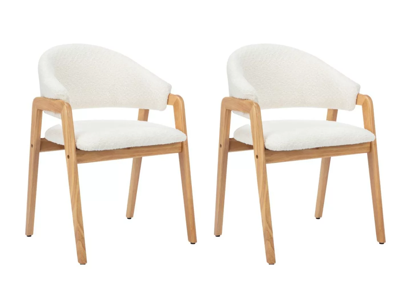 Stuhl mit Armlehnen 2er-Set - Bouclé-Stoff & Kautschukholz - Weiß - SOLUNA günstig online kaufen