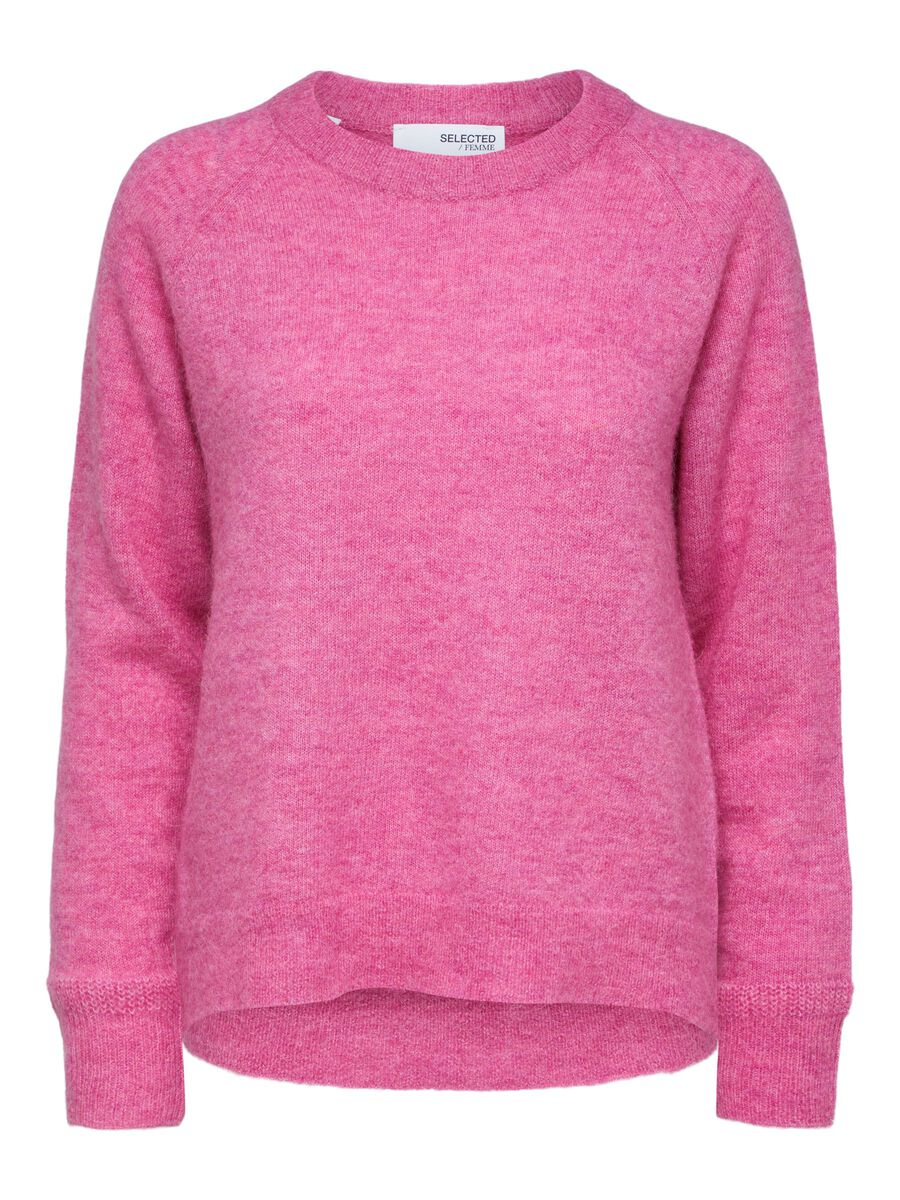 SELECTED Rundhalsausschnitt Woll Pullover Damen Pink günstig online kaufen