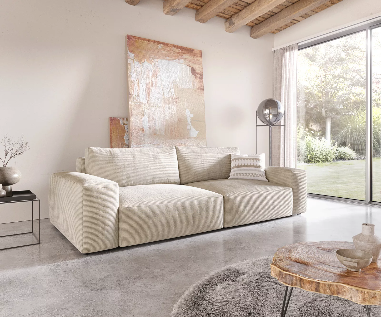Big-Sofa Lanzo XL 270x130 cm Cord Beige günstig online kaufen