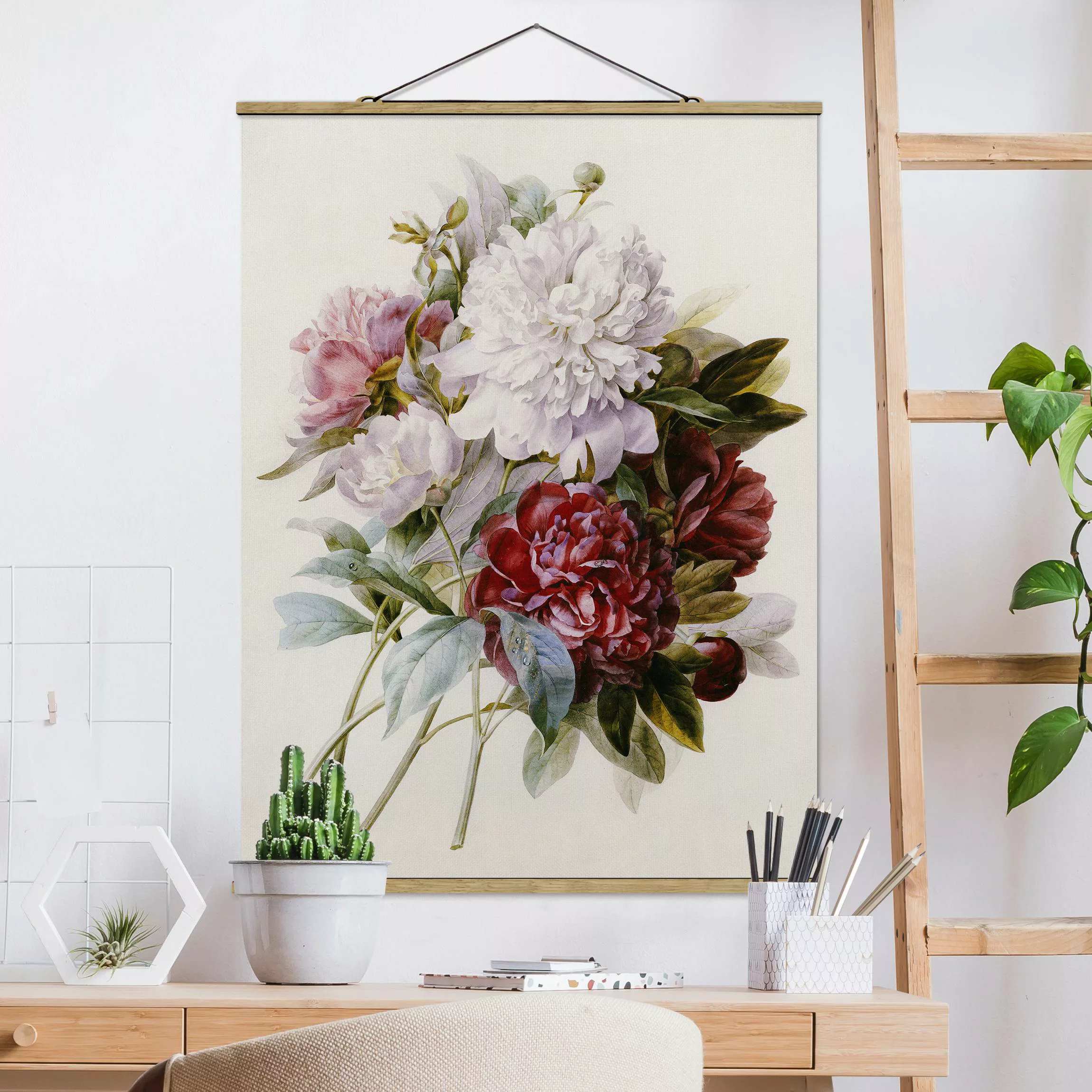 Stoffbild Blumen mit Posterleisten - Hochformat Pierre Joseph Redouté - Str günstig online kaufen