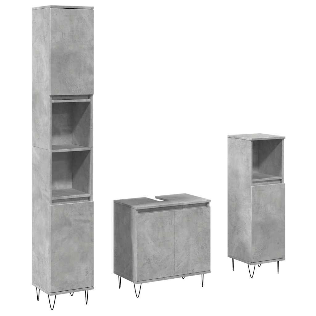 vidaXL Badezimmer-Set 3-tlg. Badmöbel-Set Betongrau Holzwerkstoff, günstig online kaufen