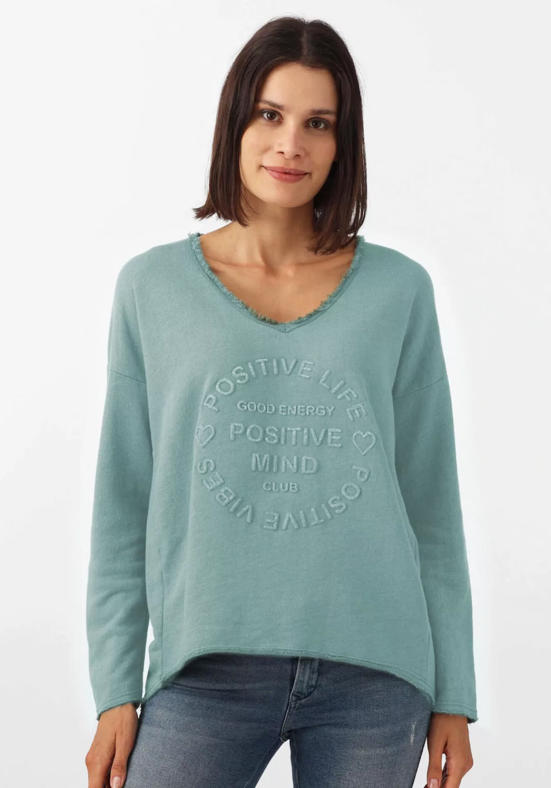 Zwillingsherz Sweatshirt "Sweatshirt BW "Positive Mind"", mit V-Ausschnitt günstig online kaufen