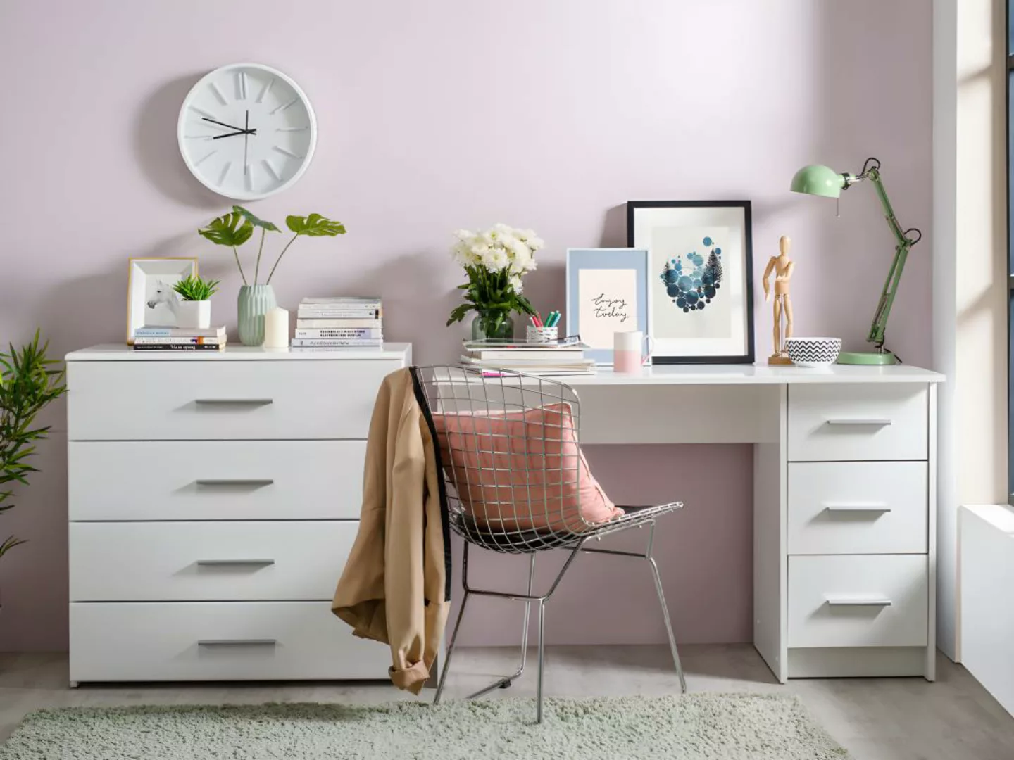Schreibtisch mit 3 Schubladen - Weiß - LEONDINE günstig online kaufen