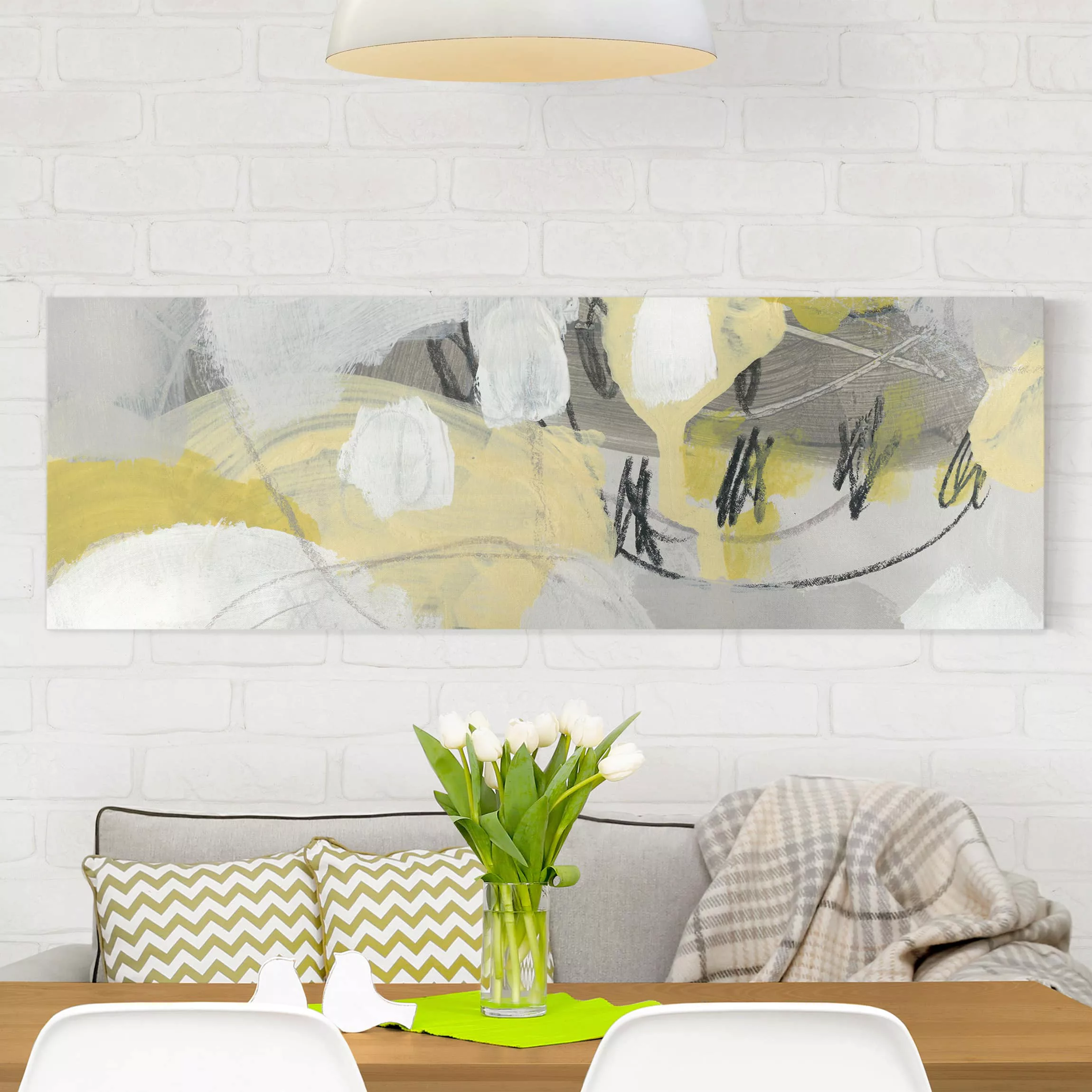 Leinwandbild Abstrakt - Panorama Zitronen im Nebel I günstig online kaufen