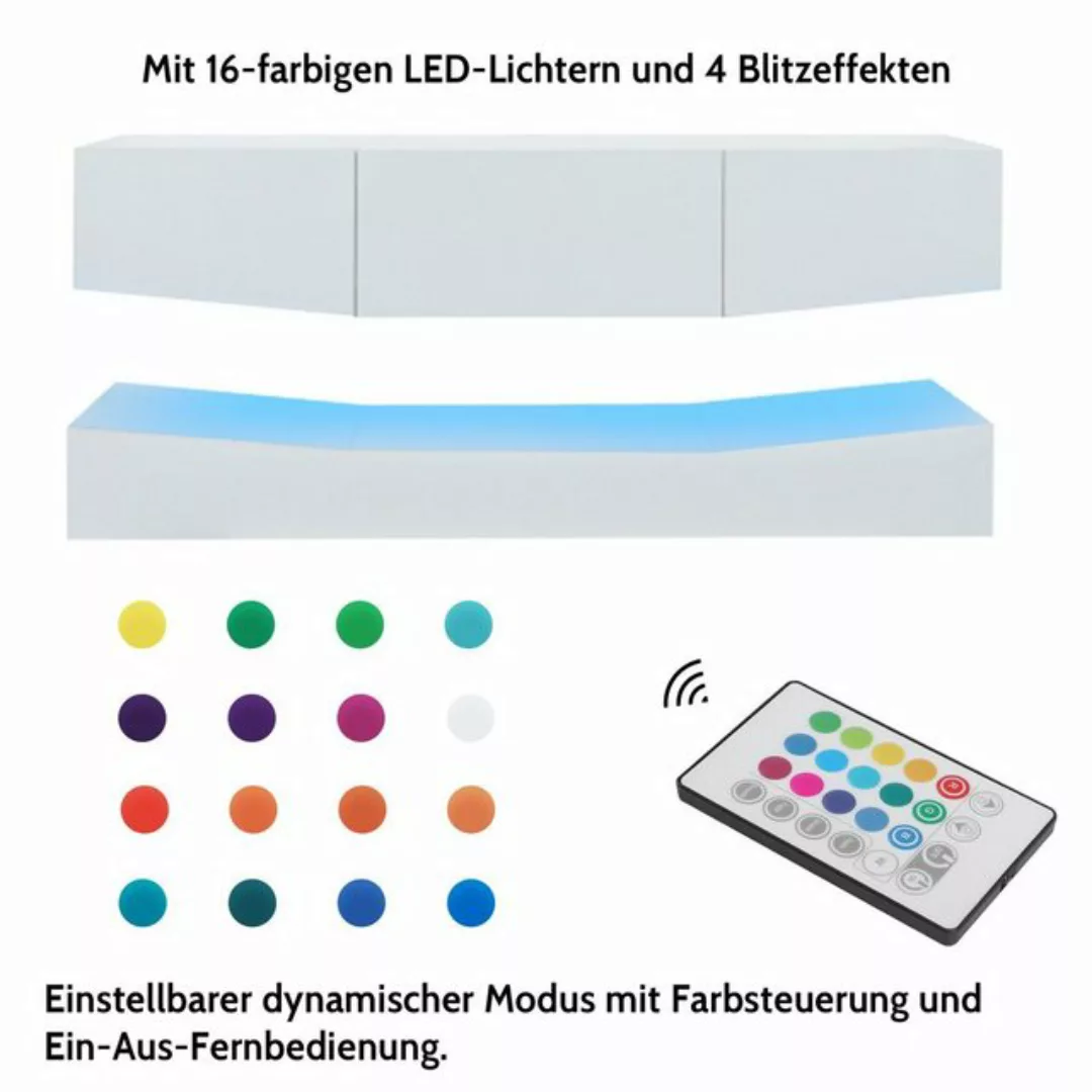 BlingBin TV-Schrank Hochglanz-Weiß Hängend TV Stand Breite 180CM mit LED-Be günstig online kaufen