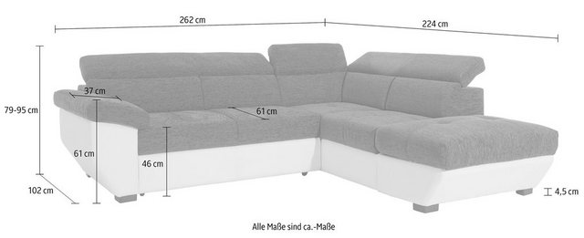 COTTA Ecksofa "Speedway L-Form", mit Kopfteilverstellung, wahlweise mit Bet günstig online kaufen