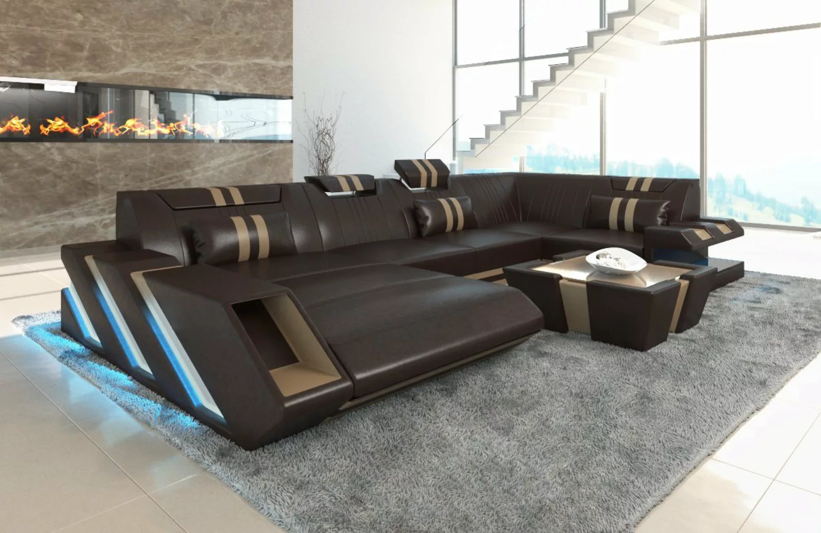 Sofa Dreams Wohnlandschaft Ledersofa Ledercouch Apollonia U Form Leder Sofa günstig online kaufen