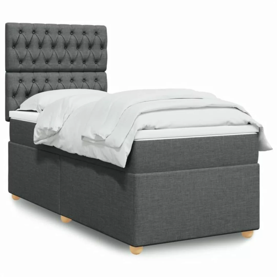 vidaXL Boxspringbett, Boxspringbett mit Matratze Dunkelgrau 100x200 cm Stof günstig online kaufen