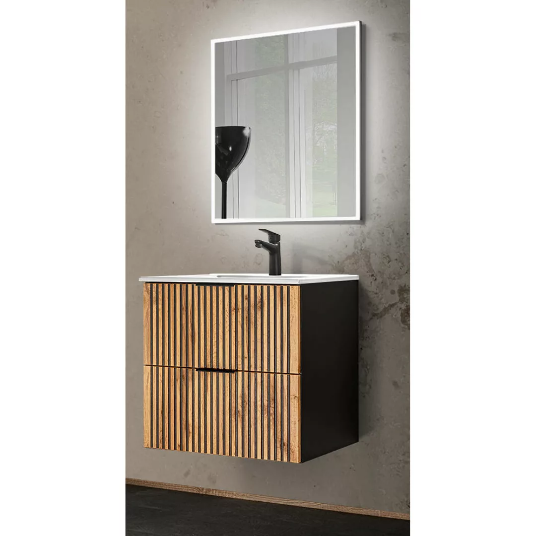 Waschplatz Set 61 cm mit Spiegel LED Beleuchtung XANTEN-56 in anthrazit mit günstig online kaufen