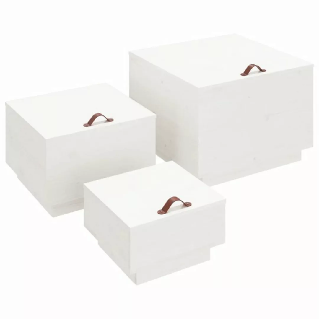 vidaXL Fächerschrank Aufbewahrungsboxen mit Deckeln 3 Stk. Weiß Massivholz günstig online kaufen