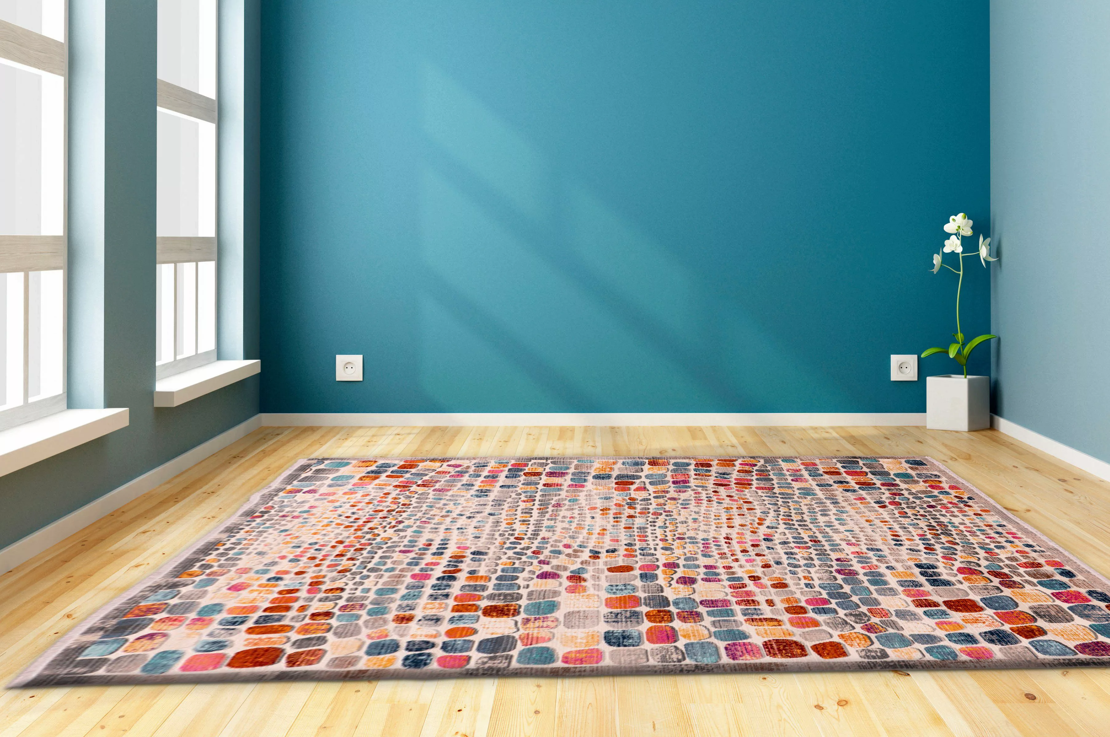 Home affaire Teppich »Benji«, rechteckig, farbenfrohes Mosaik-Muster, Kurzf günstig online kaufen