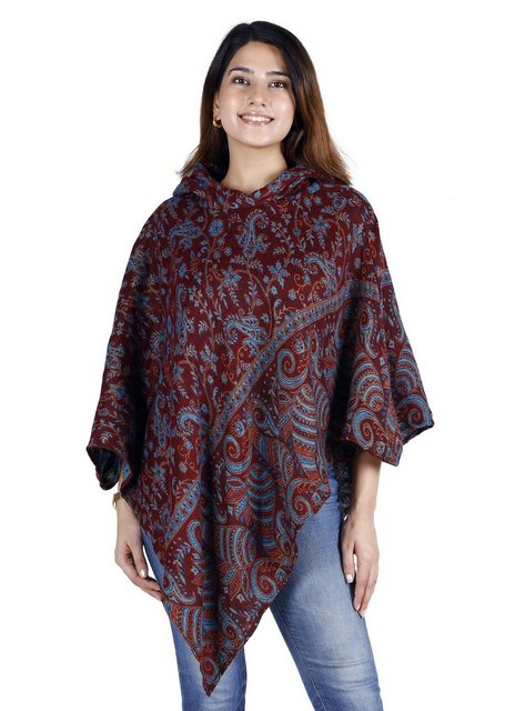 Guru-Shop Langjacke Poncho mit Kapuze, Goa Hippie, Boho Poncho - wine günstig online kaufen