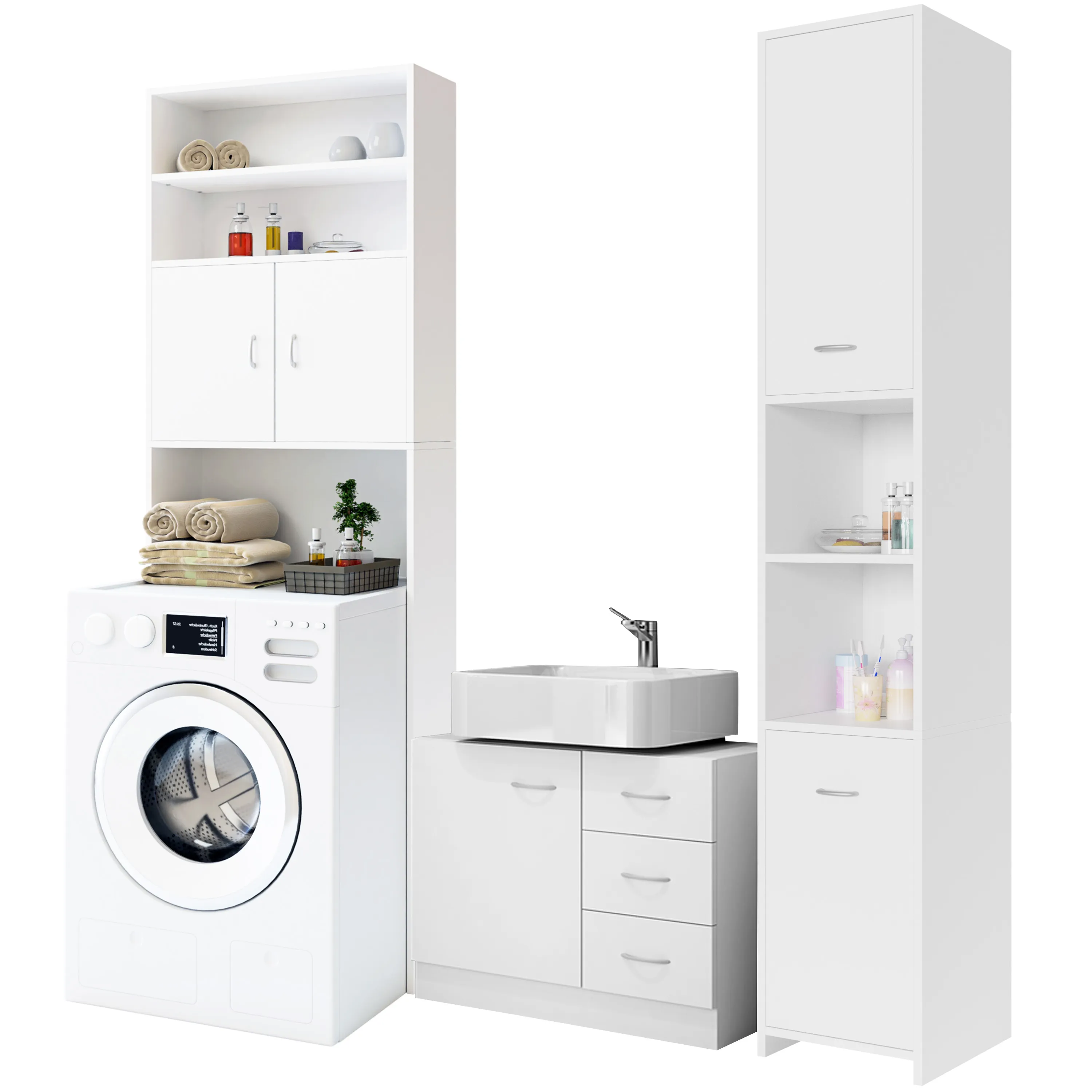 Casaria Badmöbel-Set, Badezimmerhochschrank Waschmaschinenschrank Waschbeck günstig online kaufen