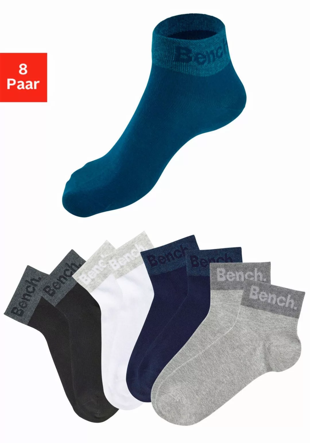 Bench. Kurzsocken, (Packung, 8 Paar), mit eingestricktem Schriftzug am Bünd günstig online kaufen