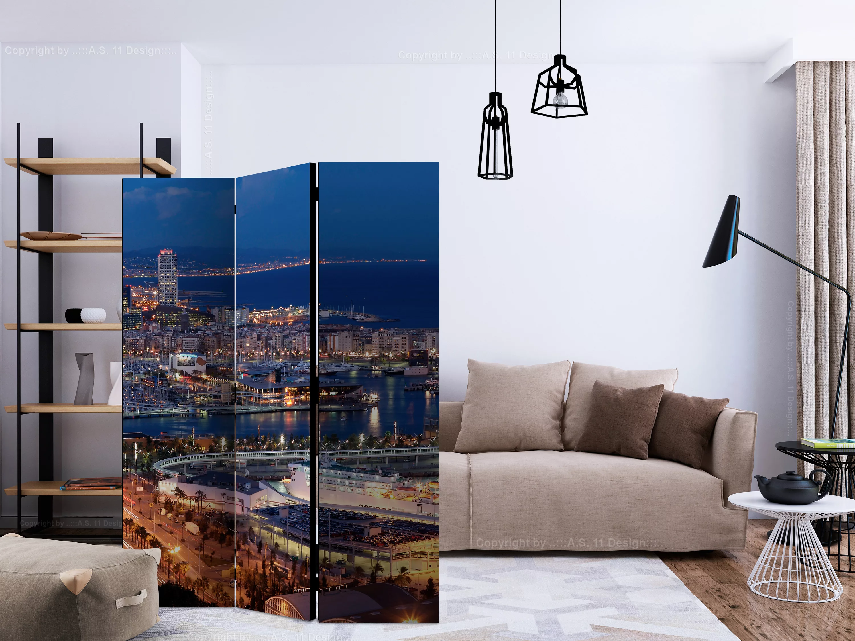 3-teiliges Paravent - Illuminated Barcelona [room Dividers] günstig online kaufen