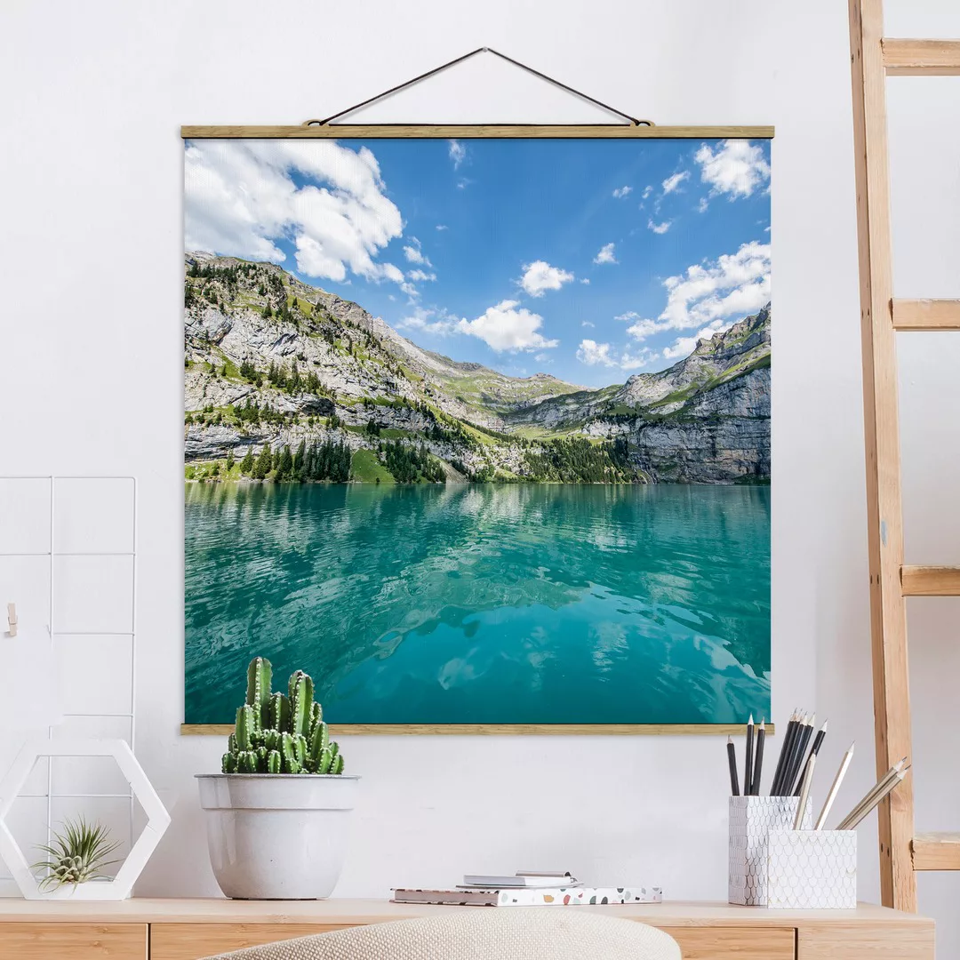 Stoffbild mit Posterleisten Traumhafter Bergsee günstig online kaufen