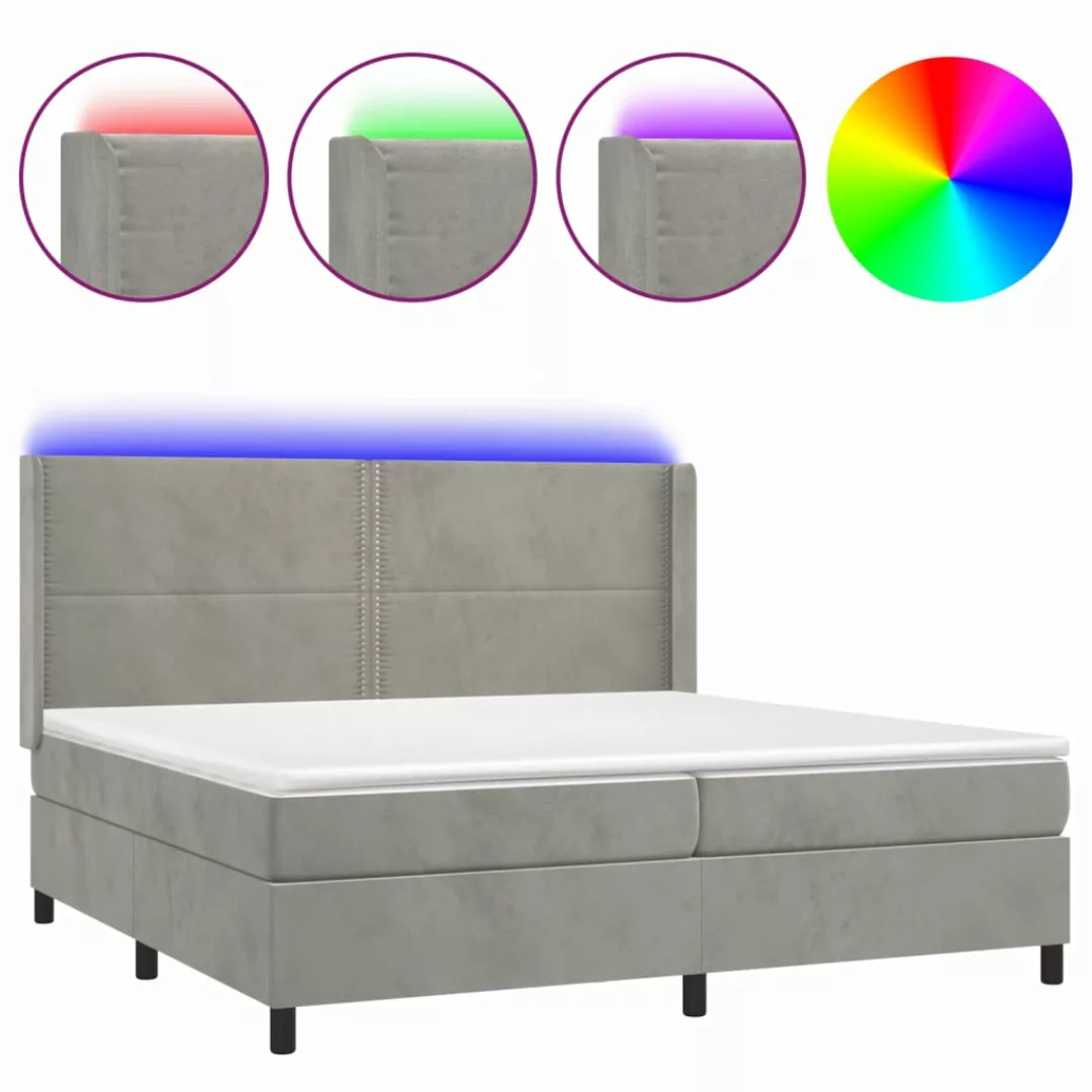 Vidaxl Boxspringbett Mit Matratze & Led Hellgrau 200x200 Cm Samt günstig online kaufen