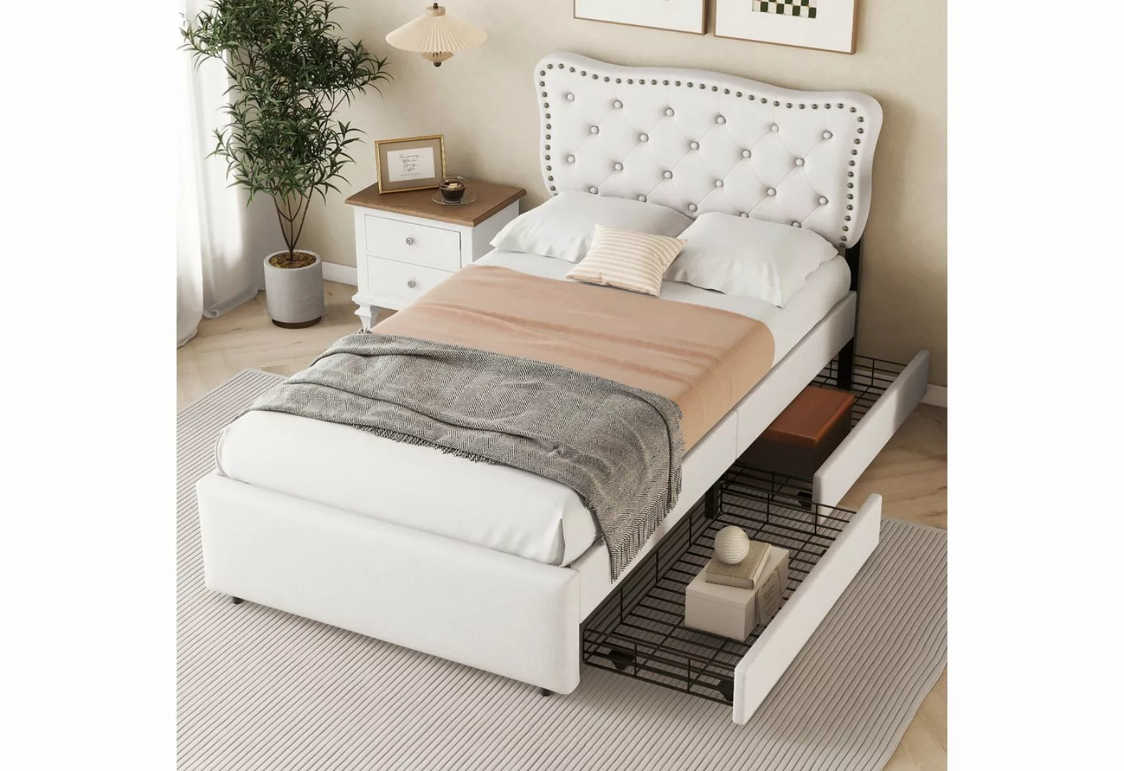 FUROKOY Polsterbett 90x200 cm flaches Bett Lagerungsbett Kopfteil mit dekor günstig online kaufen