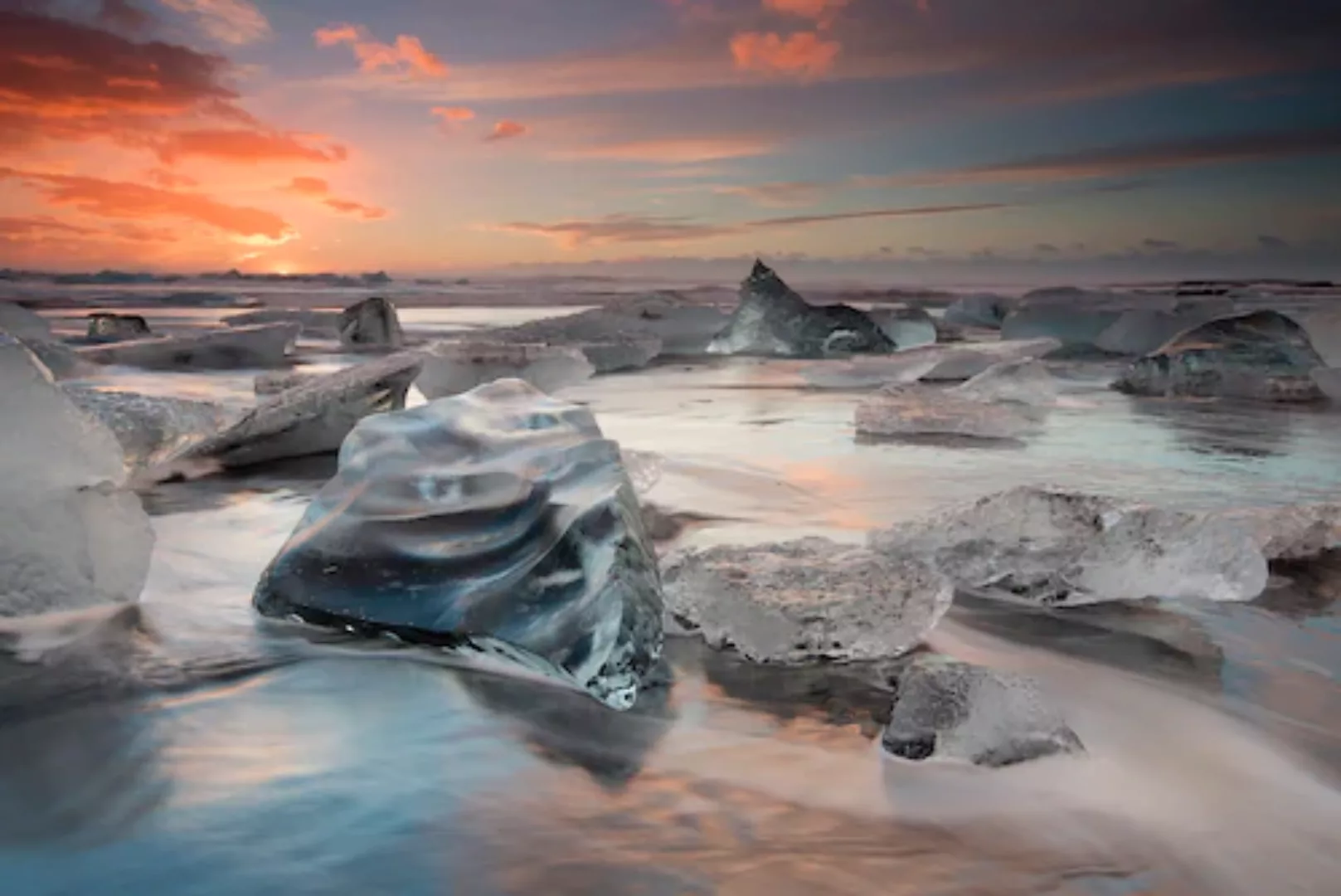 Papermoon Fototapete »Photo-Art MASSIMO BARONI, GLACIAL LAGOON BEACH« günstig online kaufen