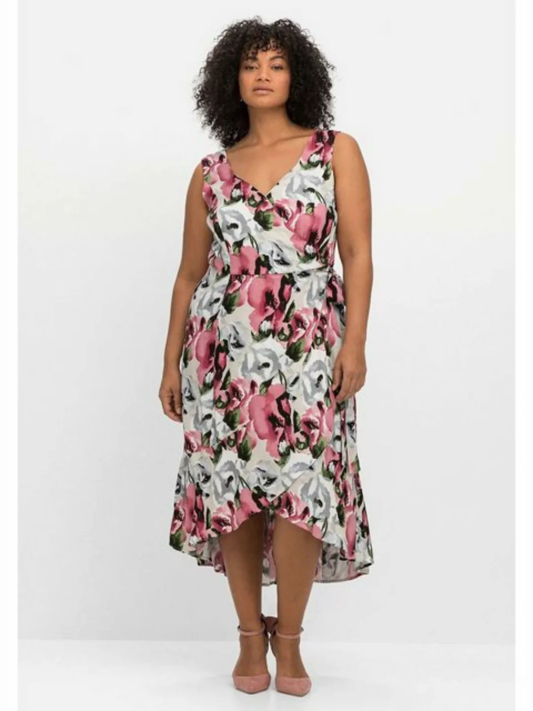 sheego by Joe Browns Sommerkleid Große Größen in Wickeloptik, mit Blumendru günstig online kaufen