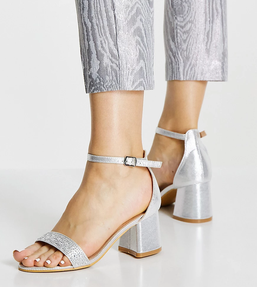 Simply Be Extra Wide Fit – Roxie – Sandalen mit Blockansatz in Silber günstig online kaufen