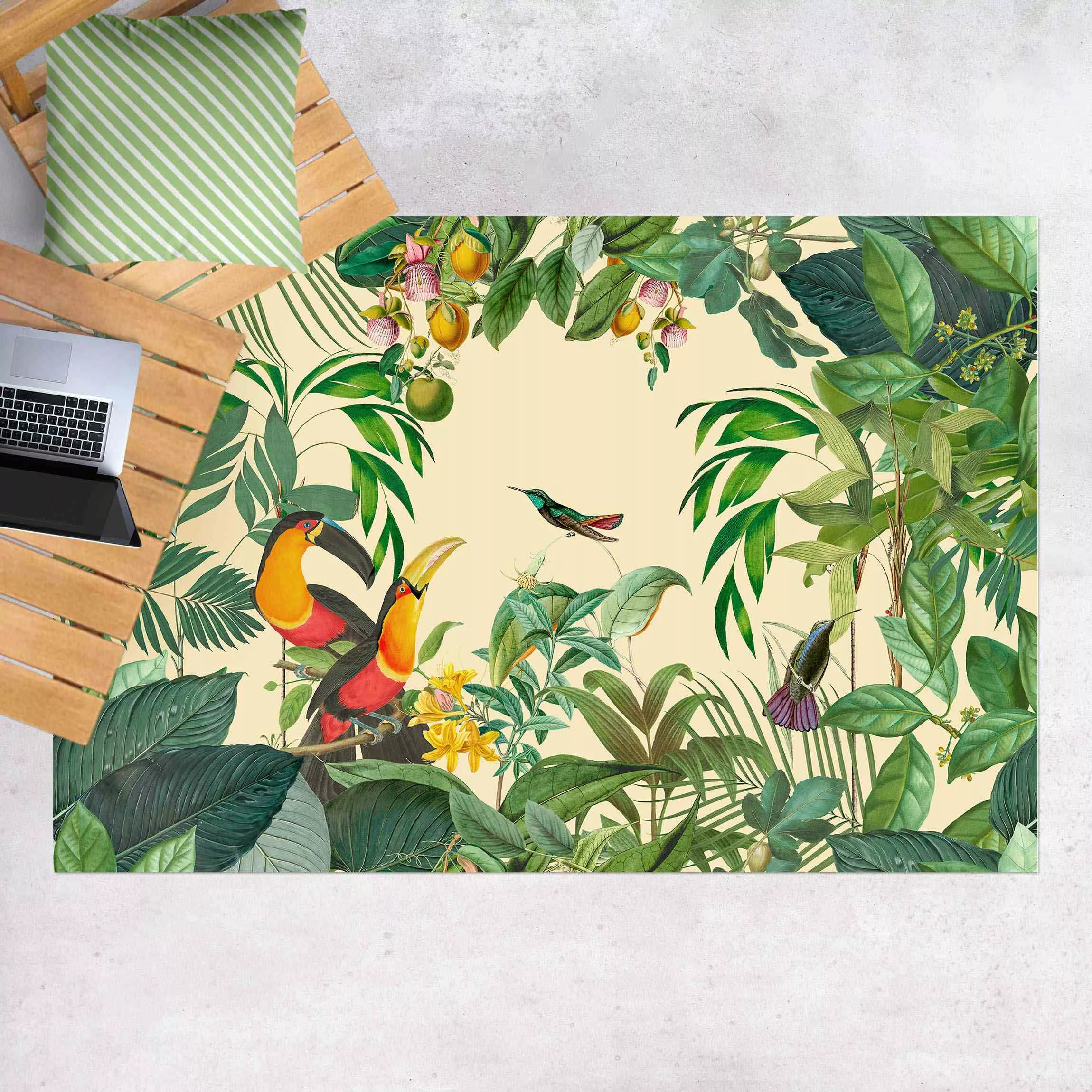 Vinyl-Teppich Vintage Collage - Vögel im Dschungel günstig online kaufen