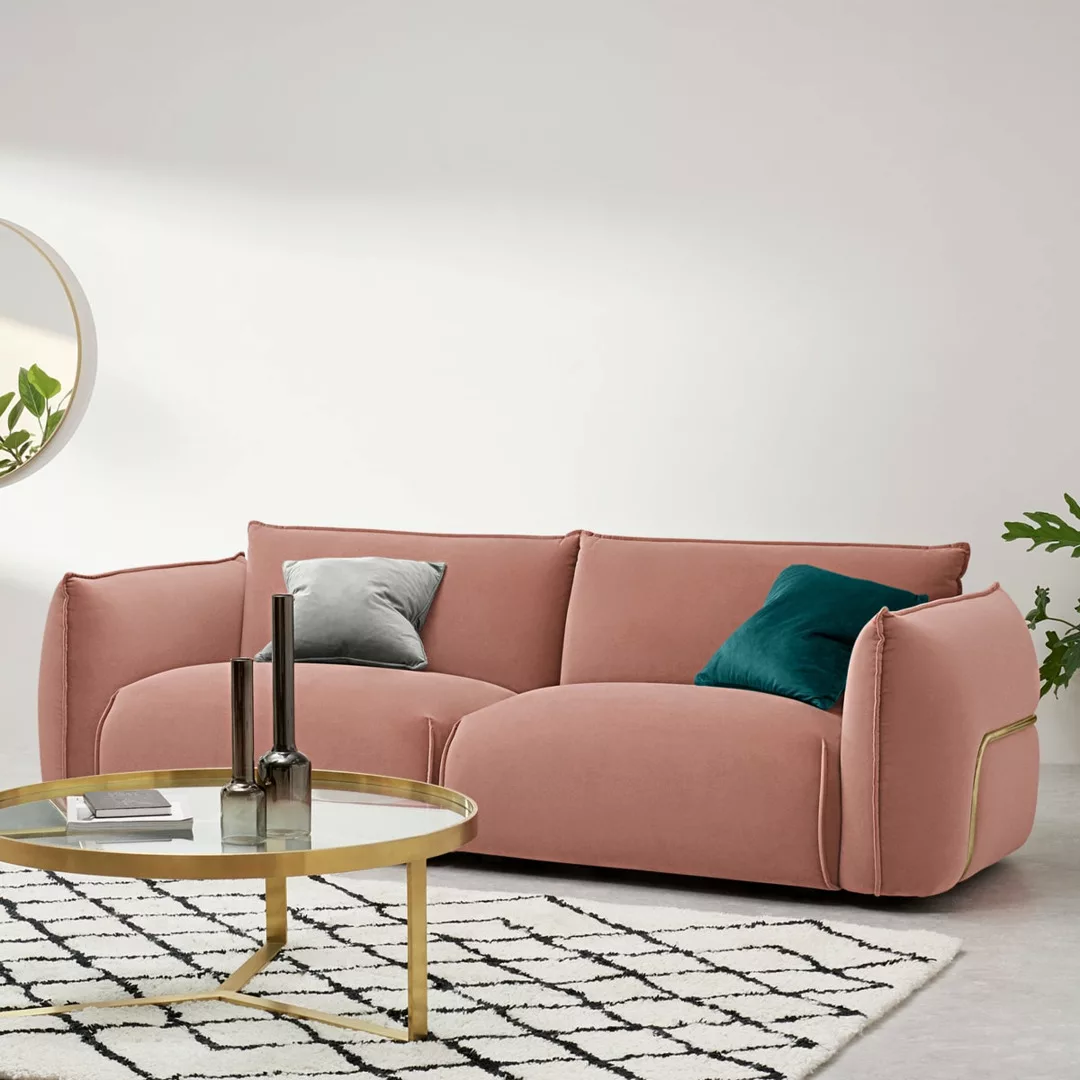 Dion 3-Sitzer Sofa, Samt in Zartrosa und Messing - MADE.com günstig online kaufen